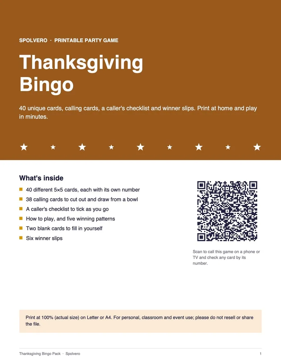 Cover of the Thanksgiving Bingo pack