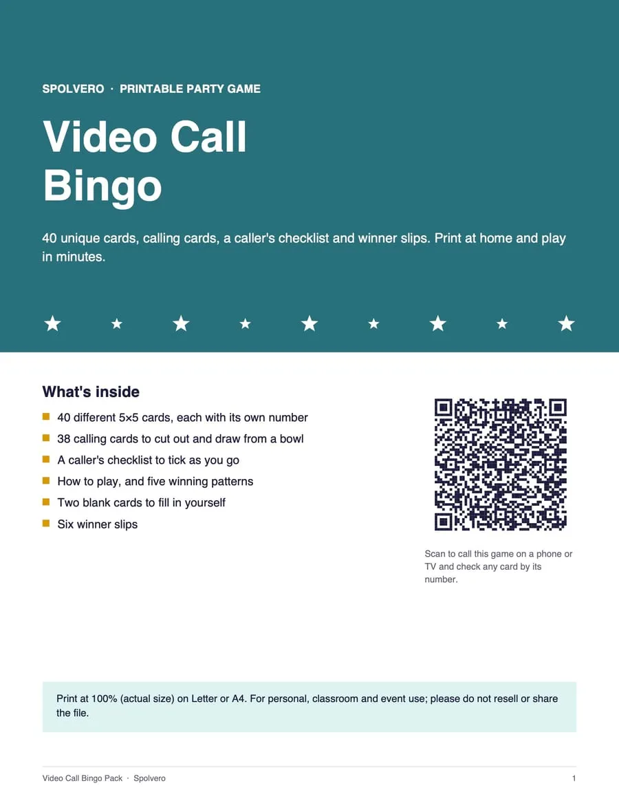 Cover of the Video Call Bingo pack