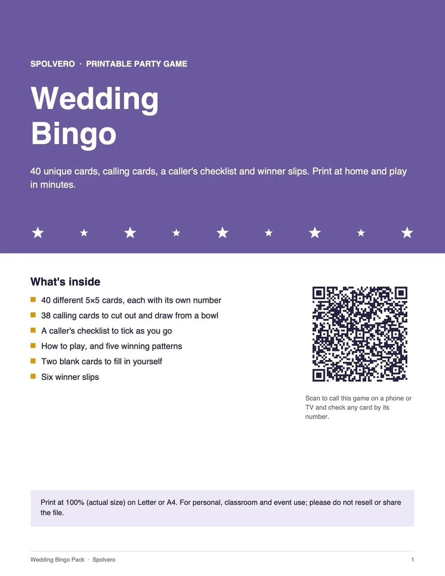 Cover of the Wedding Bingo pack