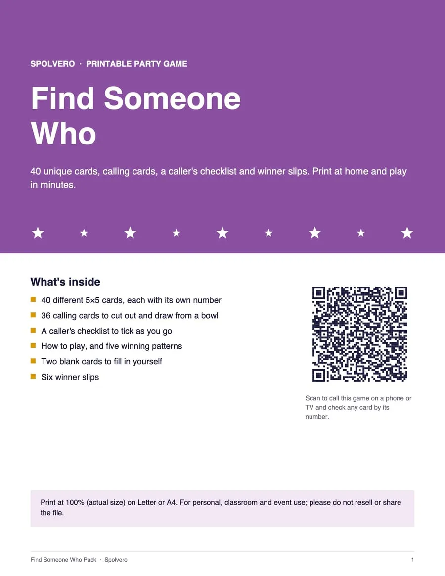 Cover of the Find Someone Who Bingo pack