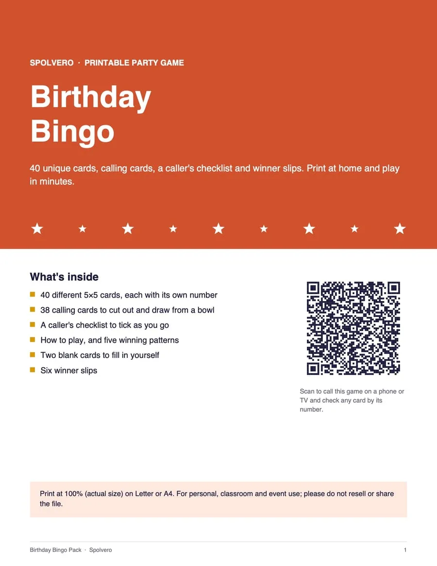Cover of the Birthday Bingo pack