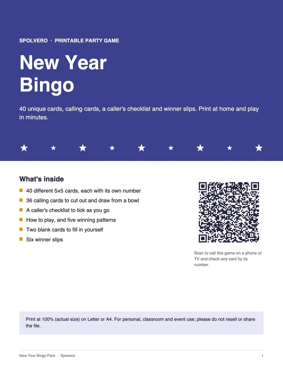 Cover of the New Year Bingo pack
