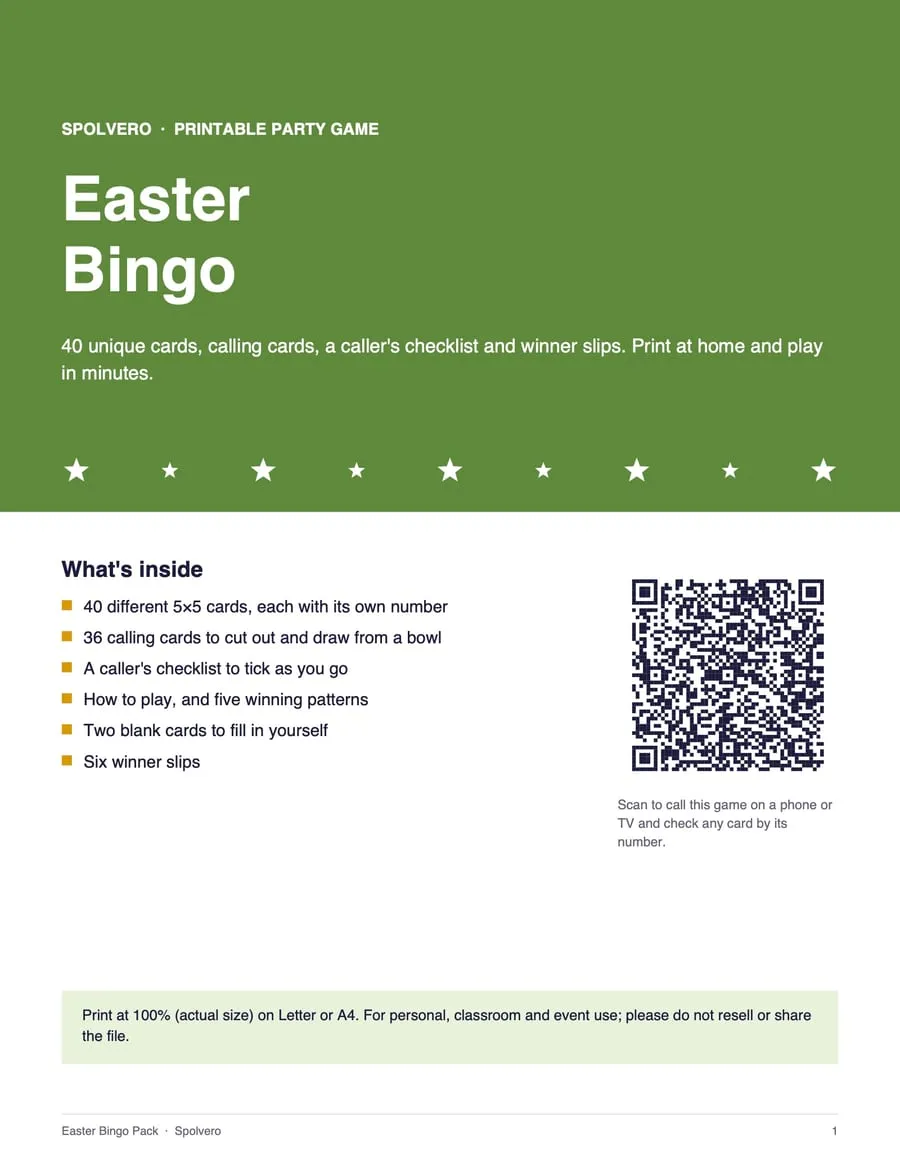 Cover of the Easter Bingo pack