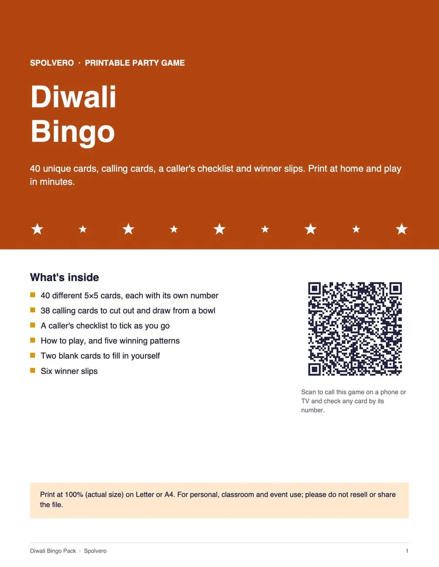 Cover of the Diwali Bingo pack