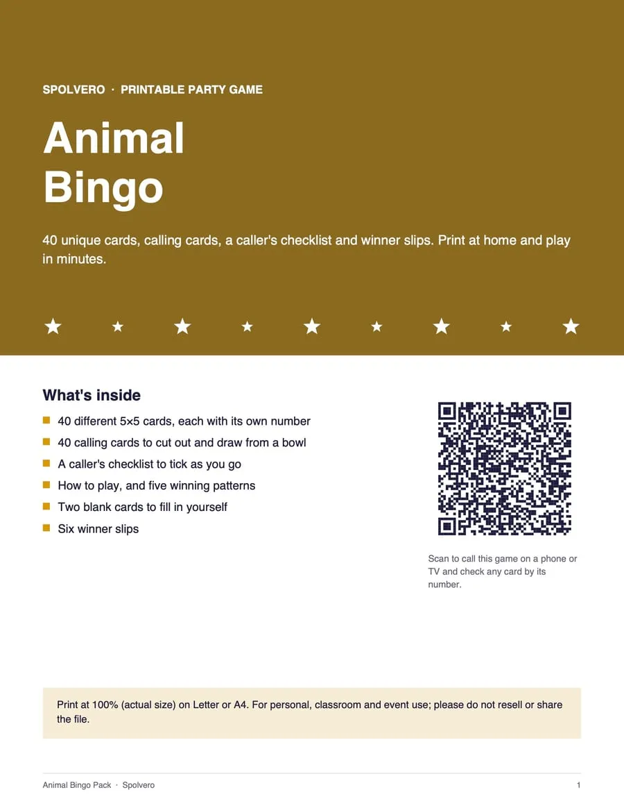 Cover of the Animal Bingo pack
