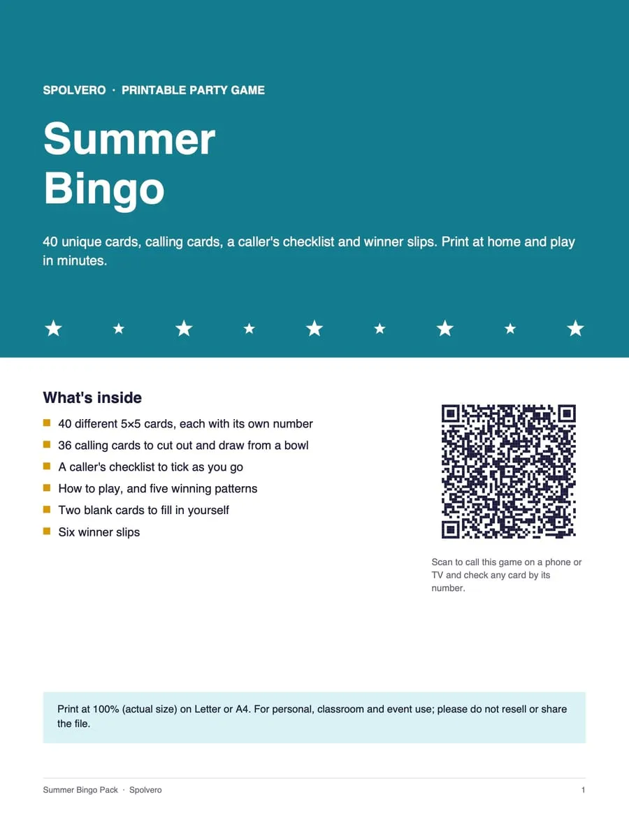 Cover of the Summer Bingo pack