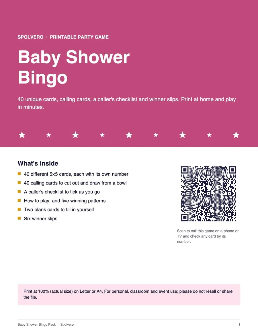Cover of the Baby Shower Bingo pack