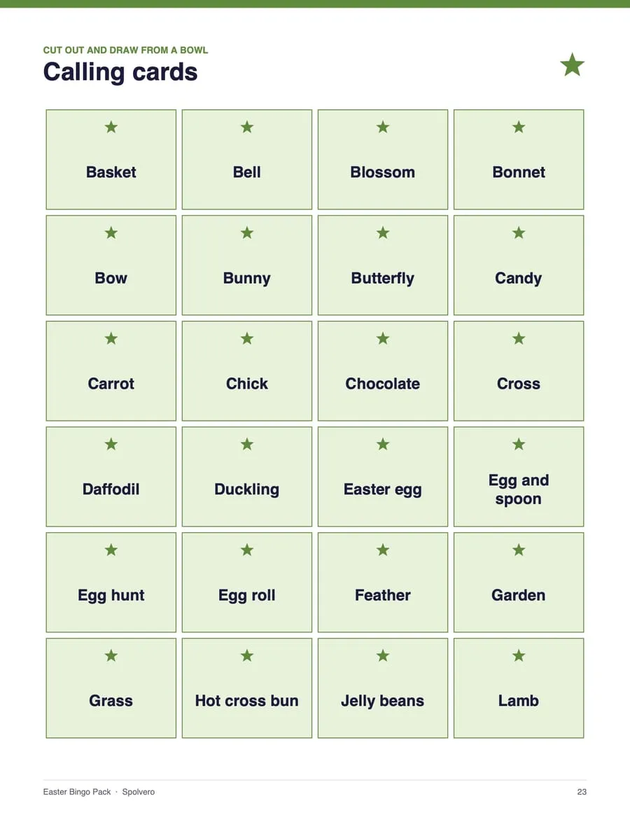Easter Bingo, sample page 3