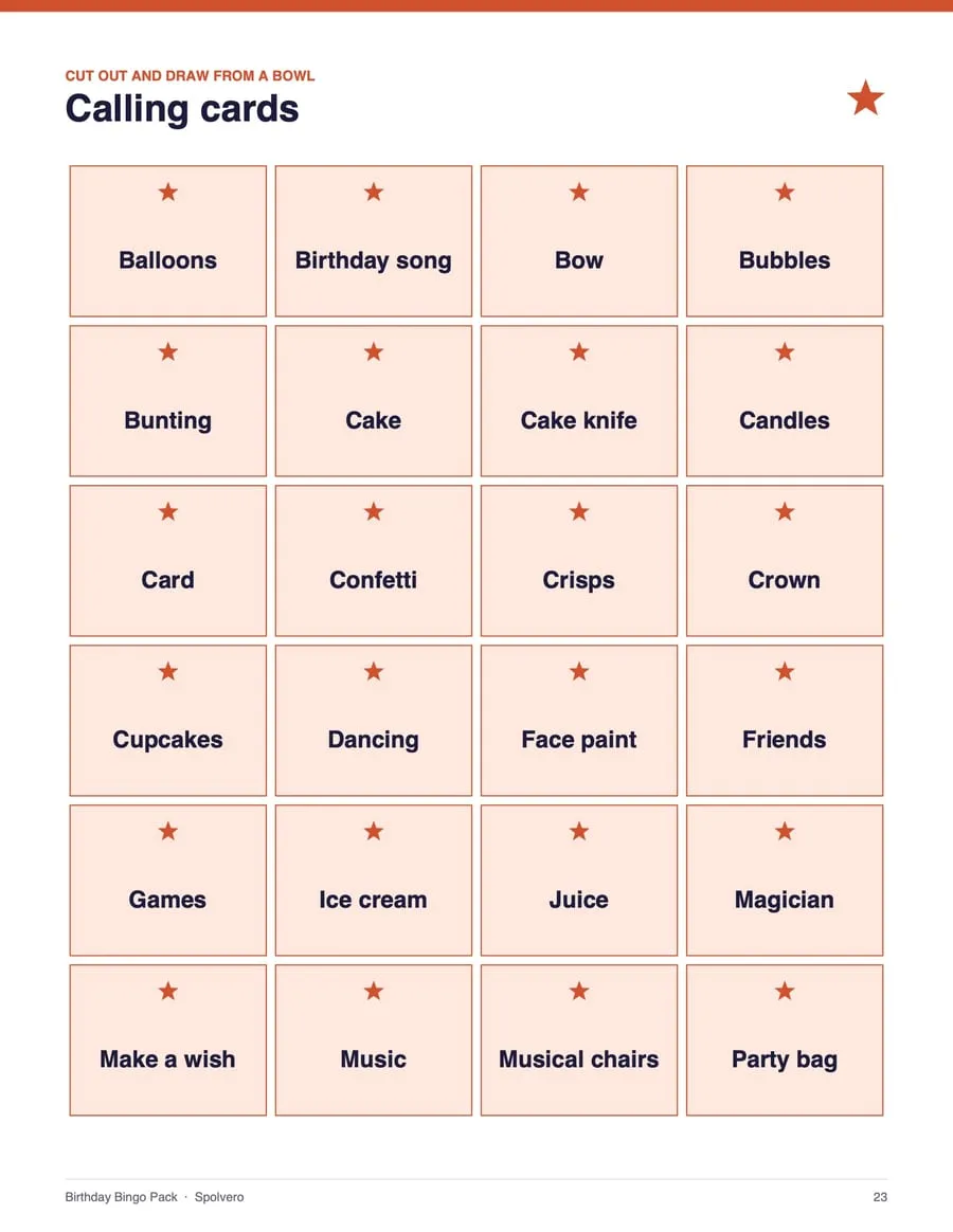Birthday Bingo, sample page 3