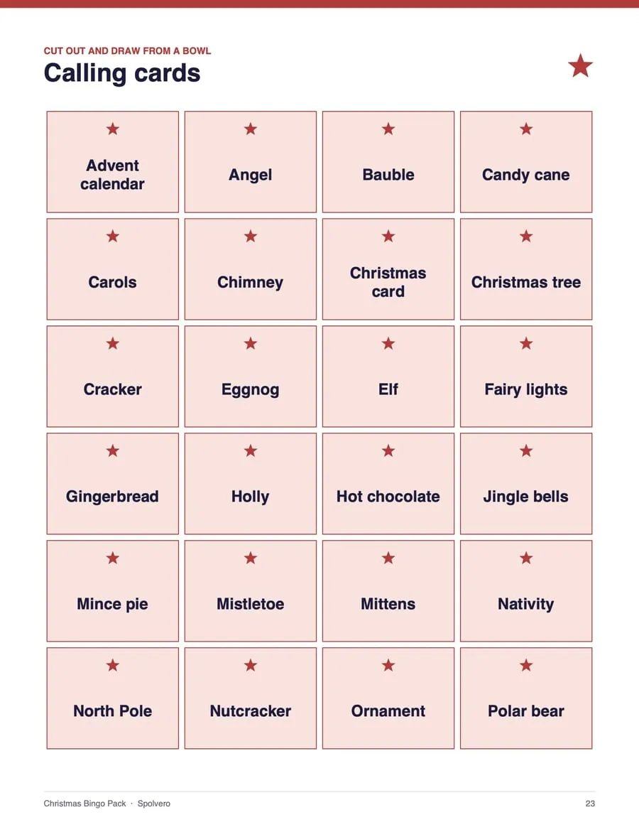 Christmas Bingo, sample page 3