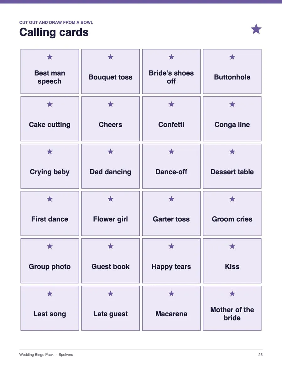Wedding Bingo, sample page 3