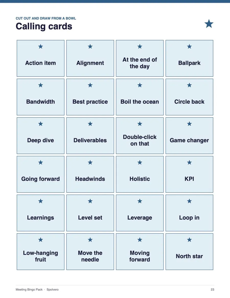 Meeting Bingo, sample page 3