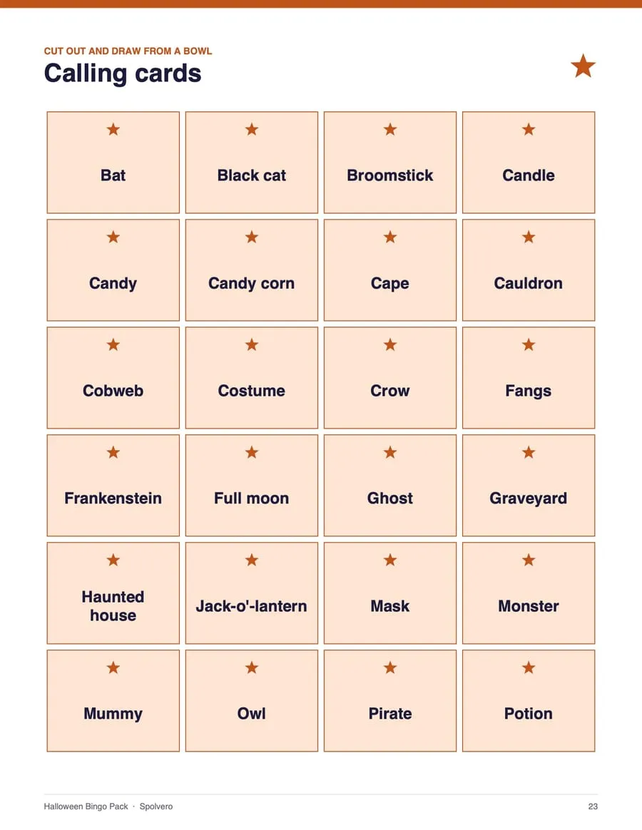 Halloween Bingo, sample page 3