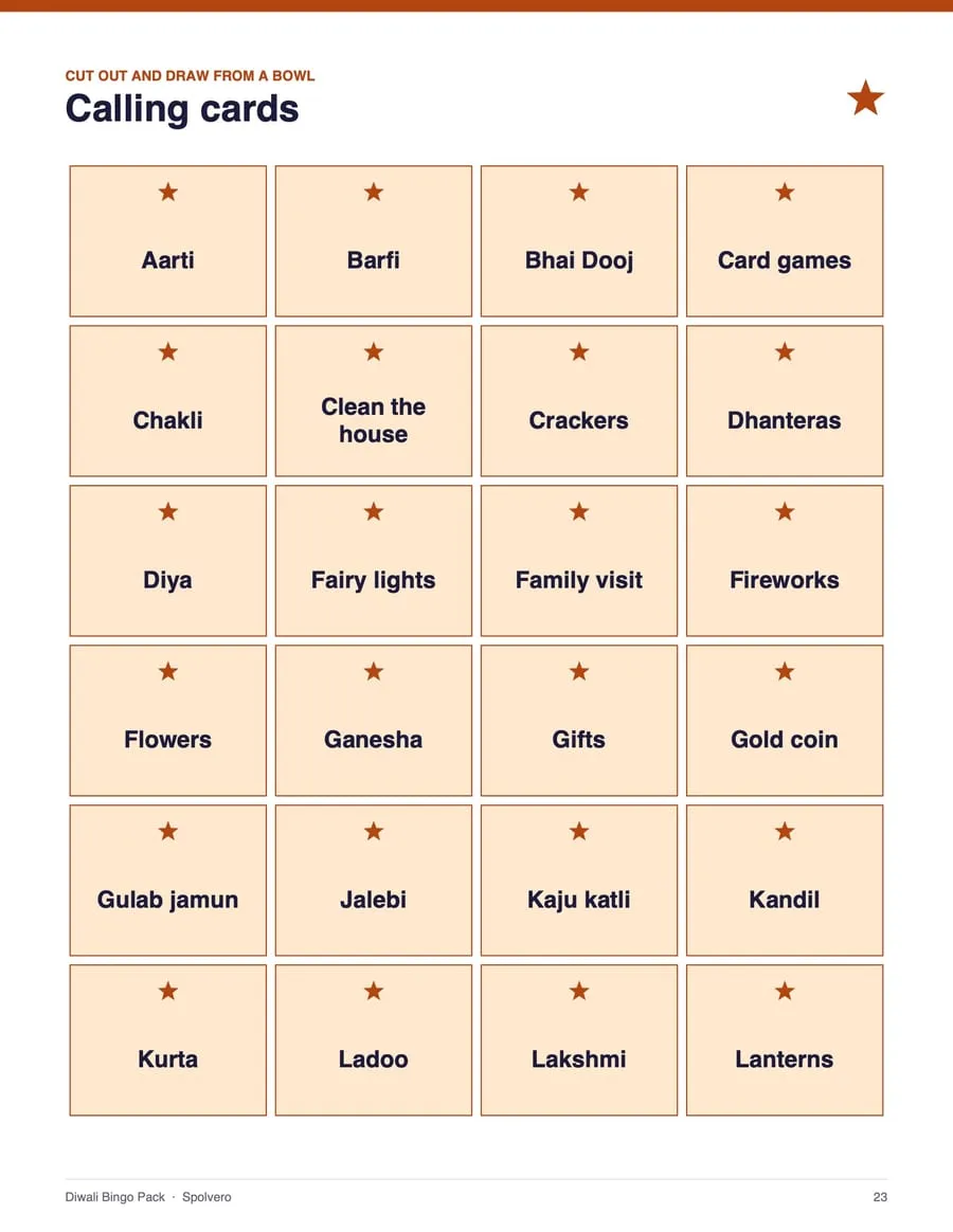 Diwali Bingo, sample page 3