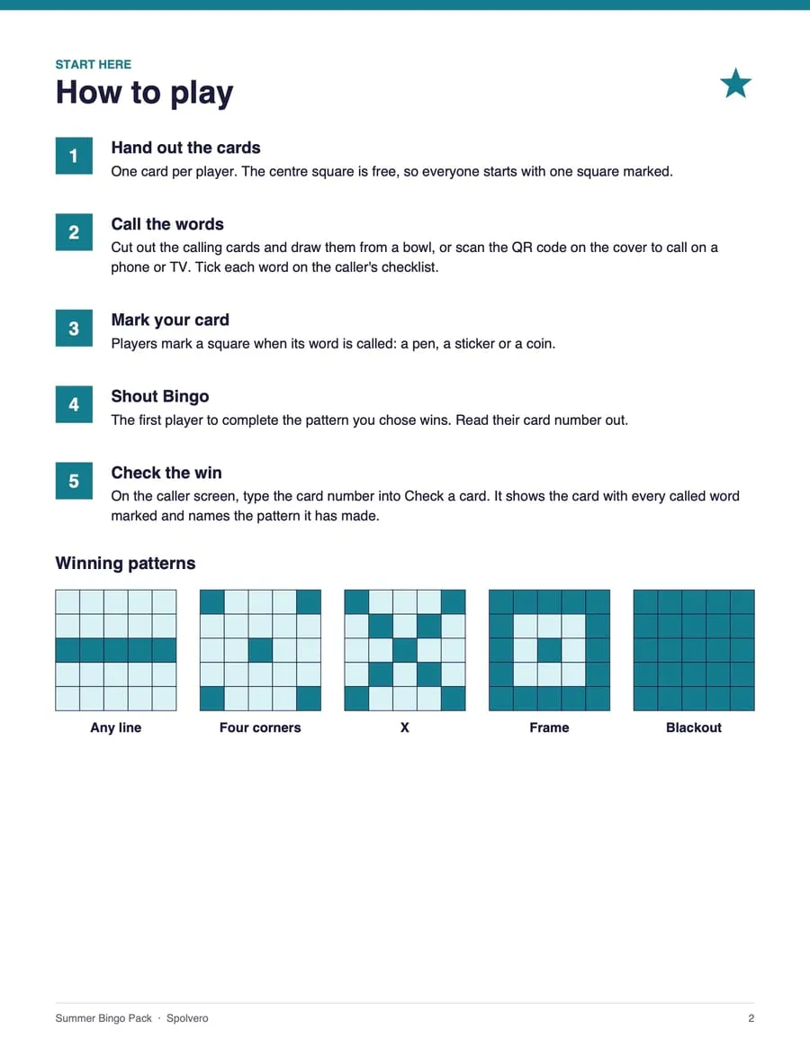 Summer Bingo, sample page 4