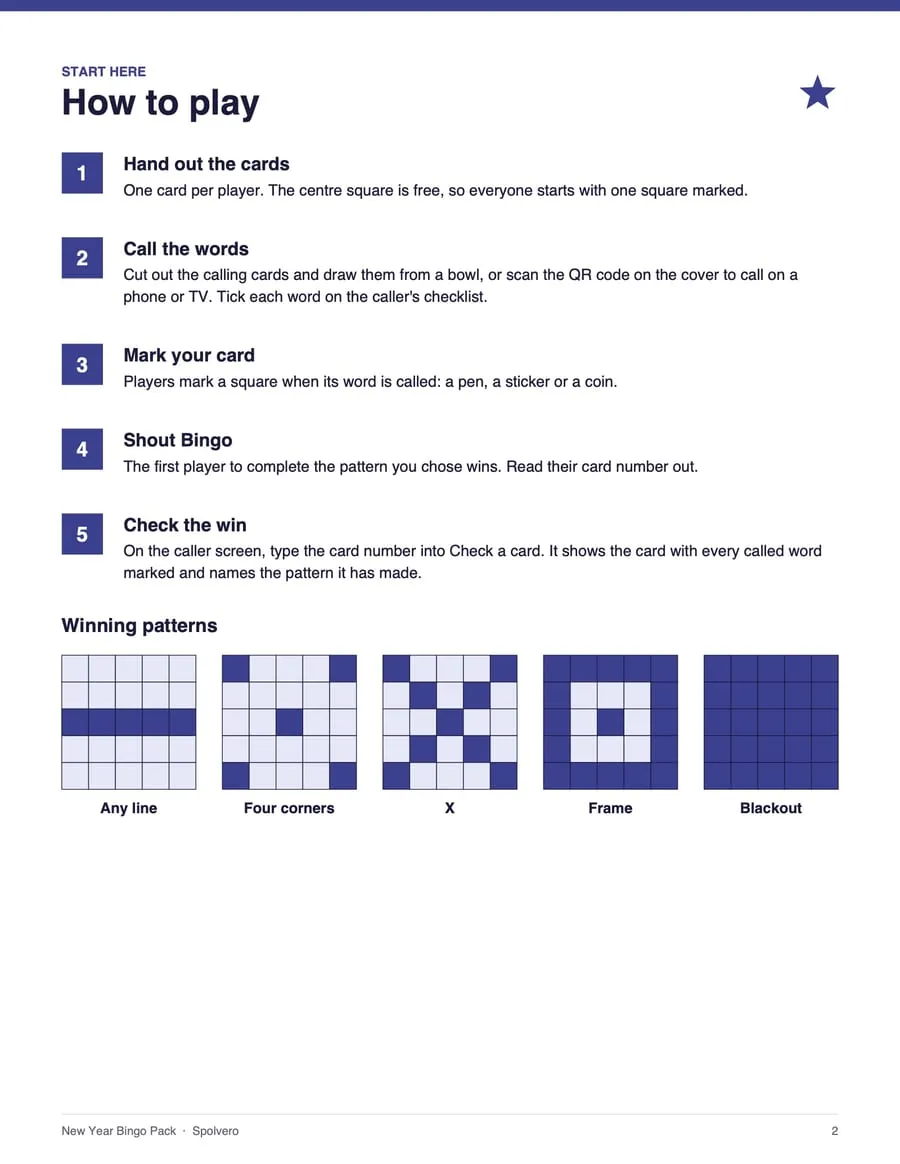 New Year Bingo, sample page 4