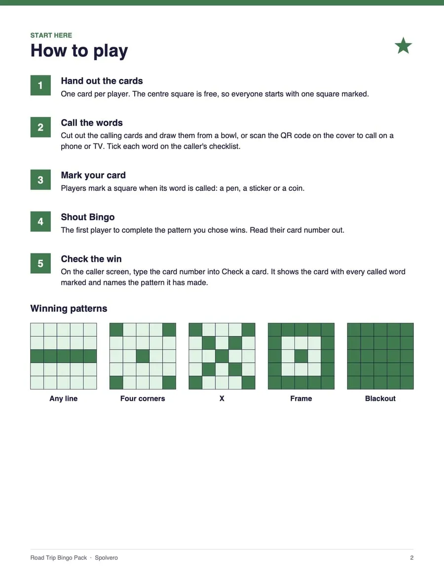 Road Trip Bingo, sample page 4