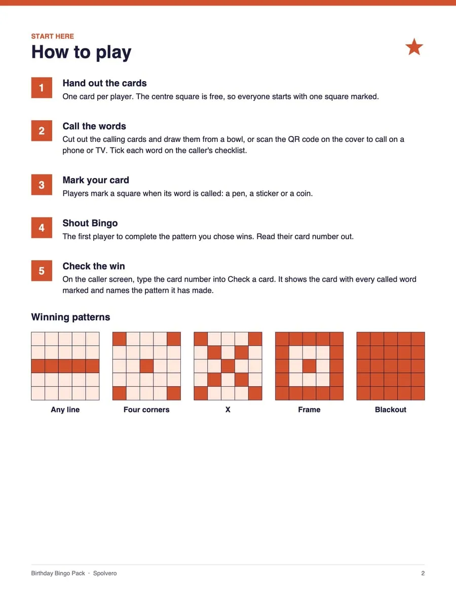 Birthday Bingo, sample page 4