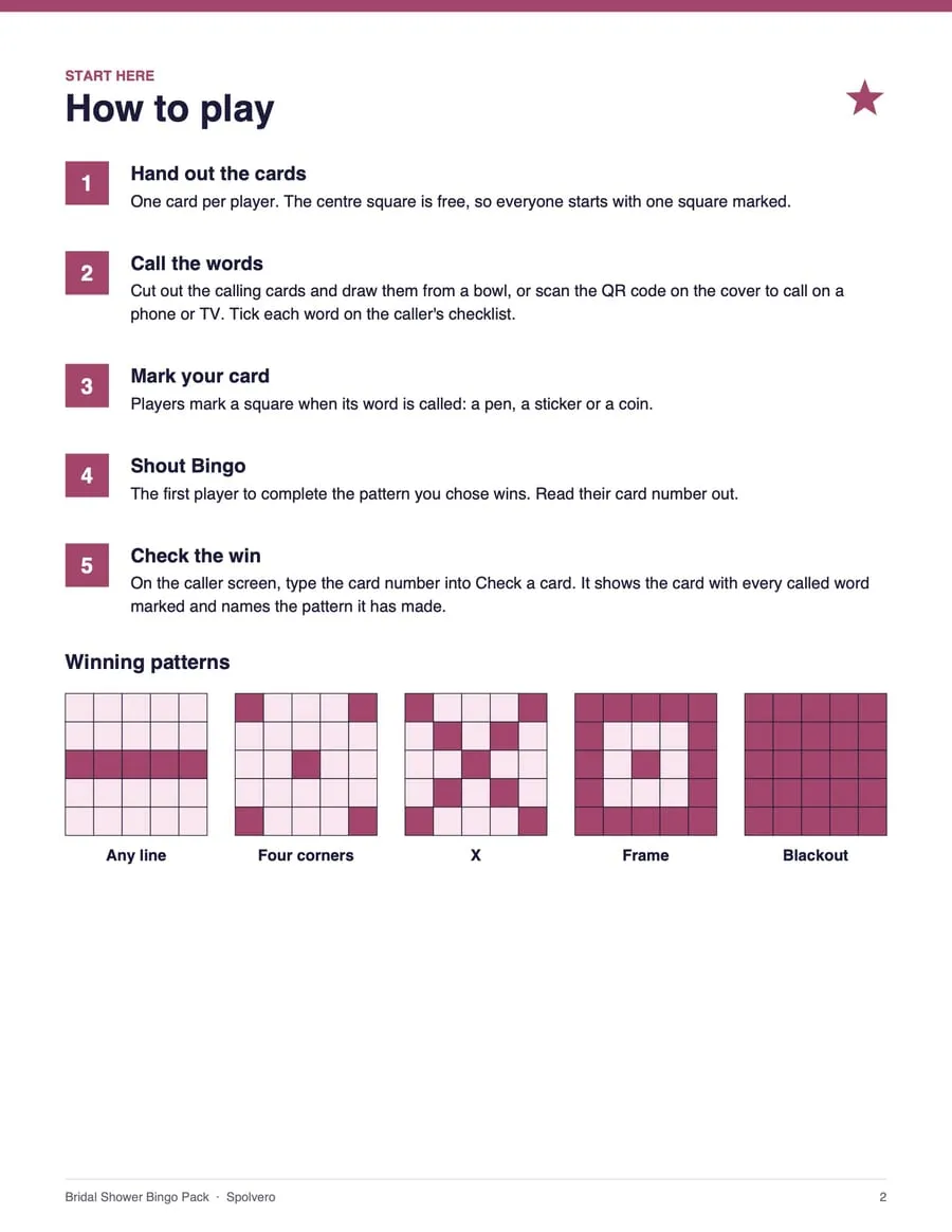 Bridal Shower Bingo, sample page 4