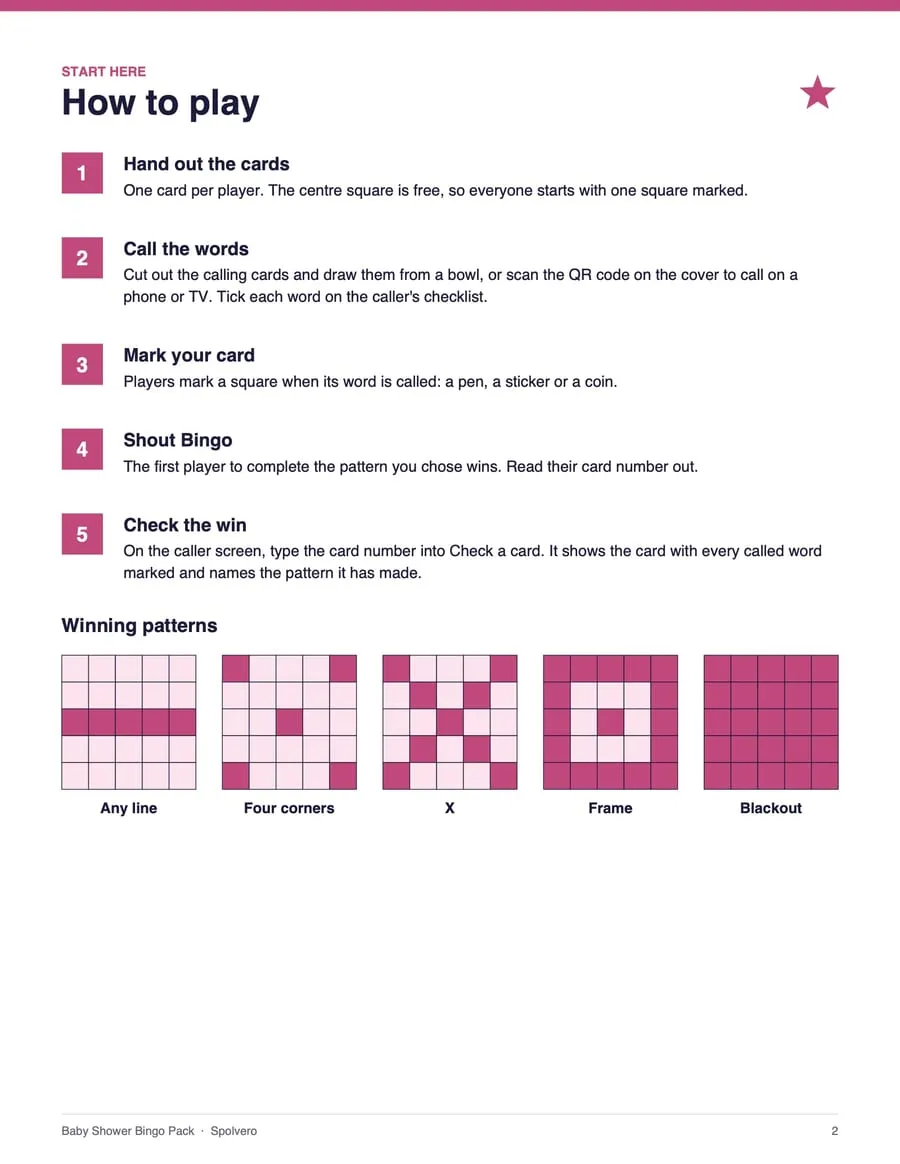 Baby Shower Bingo pack, sample page 4