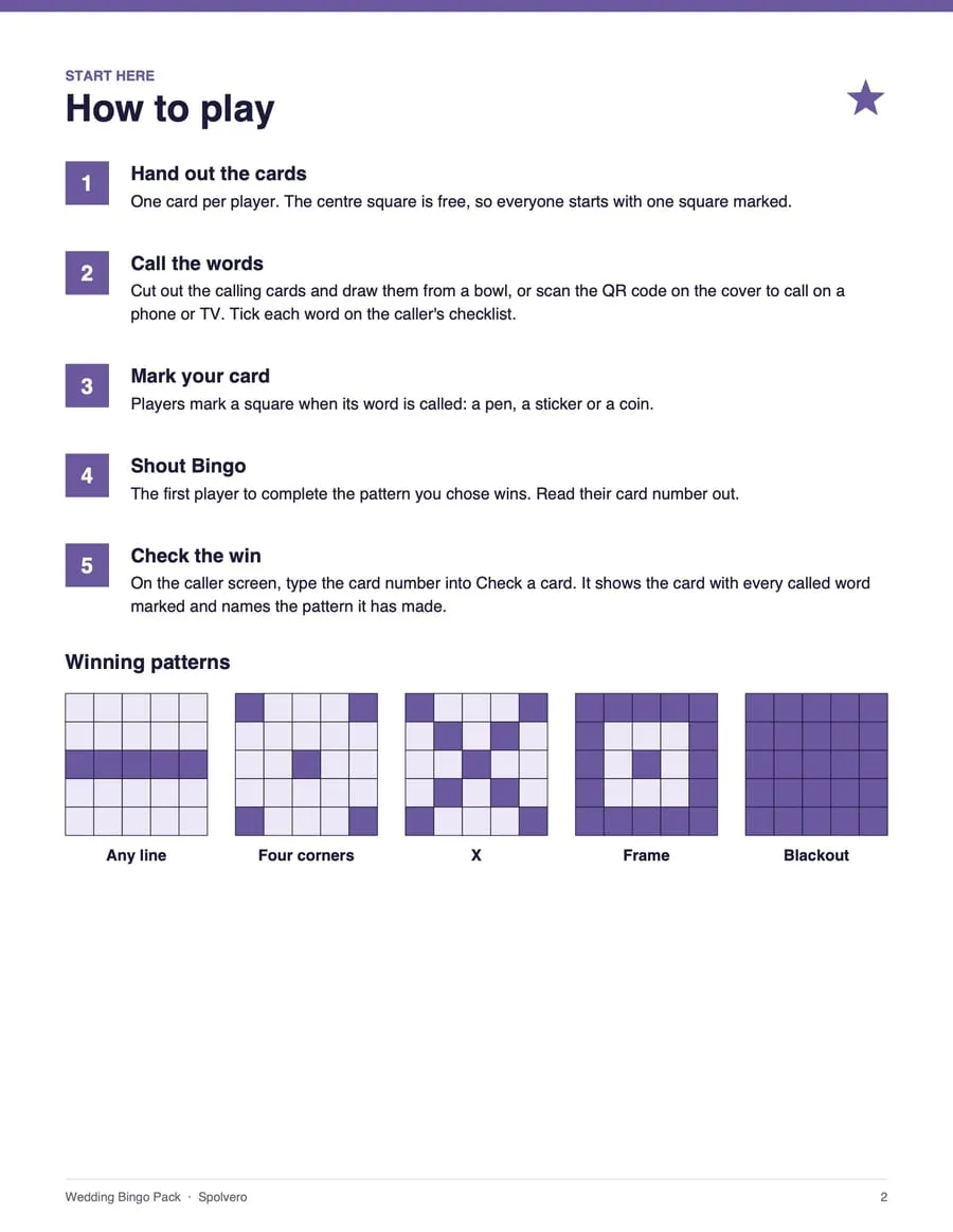 Wedding Bingo, sample page 4
