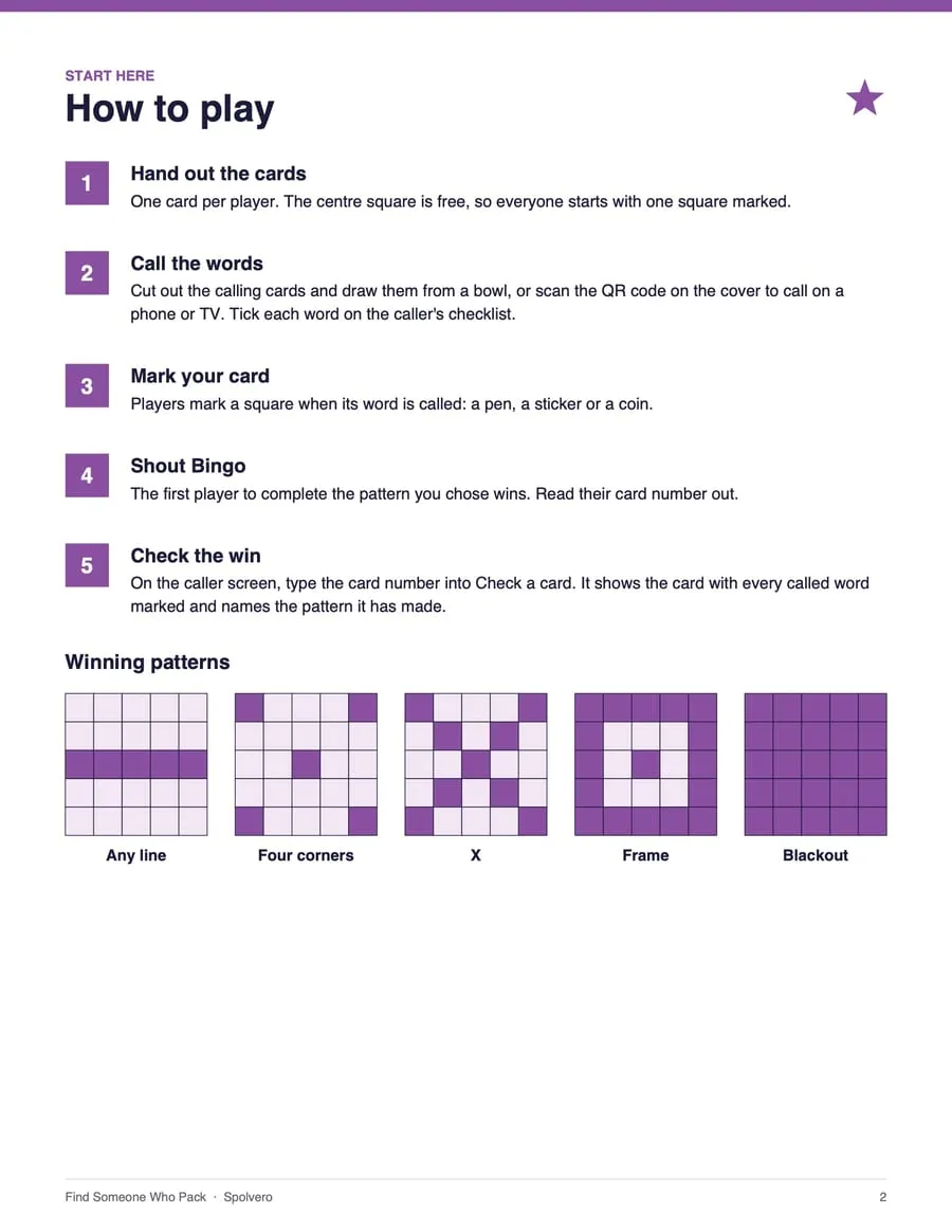 Find Someone Who Bingo, sample page 4