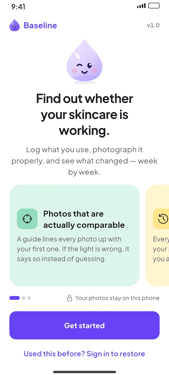 Welcome screen: find out whether your skincare is working